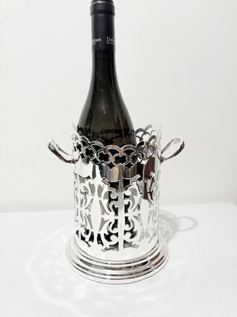 Antique Silver Plated Wine Bottle Stand or Coaster on Flared Stepped Base