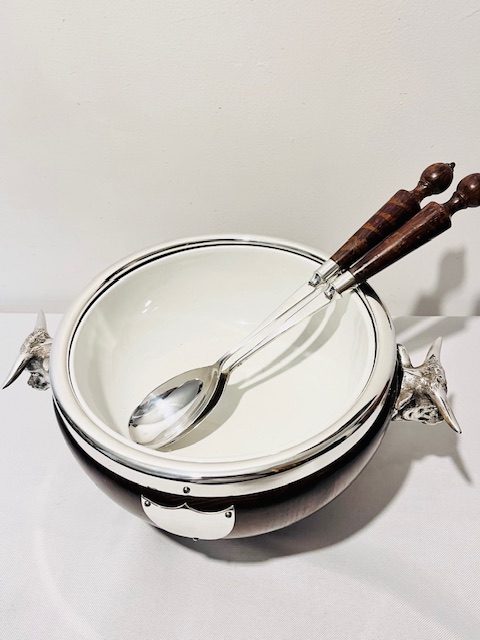Figural Mounted Oak and Silver Plated Salad Bowl