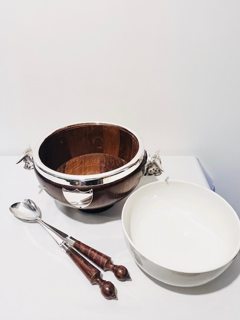 Figural Mounted Oak and Silver Plated Salad Bowl