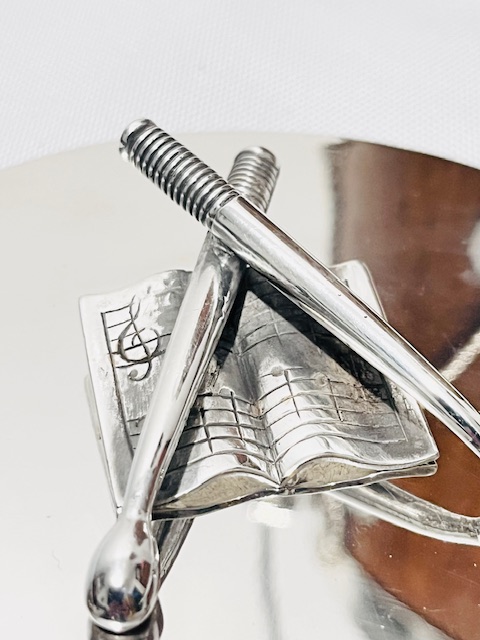 Novelty Antique Silver Plated and Oak Biscuit Box in the Form of a Musicians Drum
