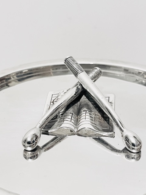 Novelty Antique Silver Plated and Oak Biscuit Box in the Form of a Musicians Drum