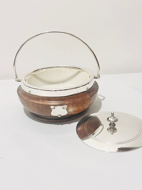 Antique Shaped Oak and Silver Plated Jam or Preserve Dish