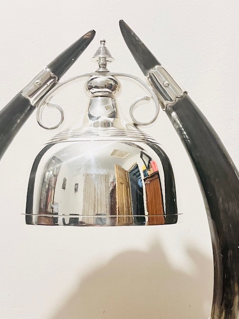 Victorian Antique Silver Plated Dinner Bell Gong on a Rectangular Oak Base