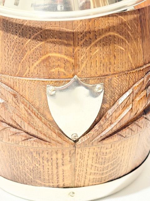 Vintage Silver Plated and Carved Oak Biscuit Box