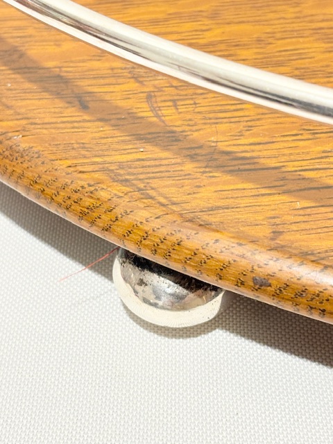 Smart Antique Silver Plated and Oak Tray with Central Vacant Shield