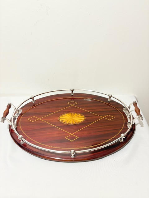 Charming Antique Silver Plated and Mahogany Tray