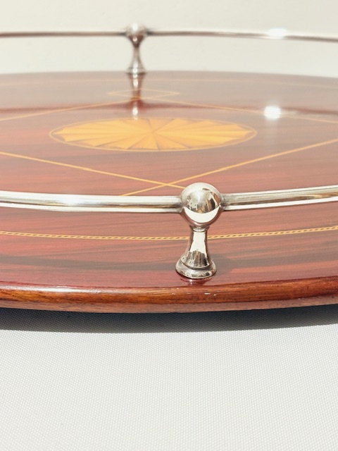 Charming Antique Silver Plated and Mahogany Tray Charming Antique Silver Plated and Mahogany Tray