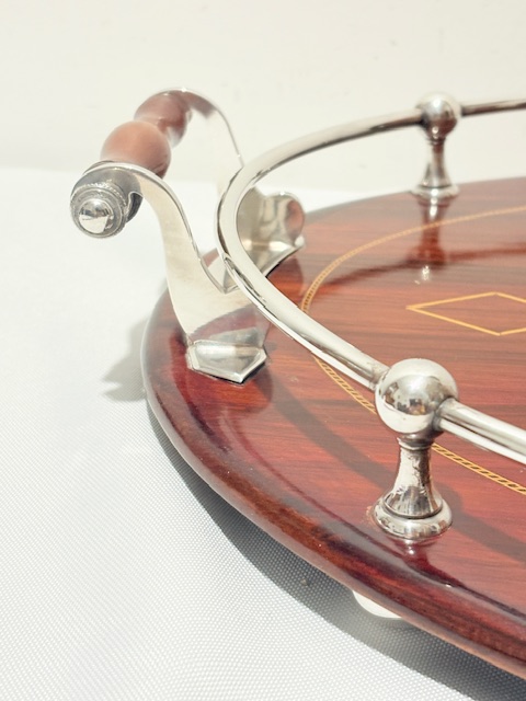 Charming Antique Silver Plated and Mahogany Tray Charming Antique Silver Plated and Mahogany Tray