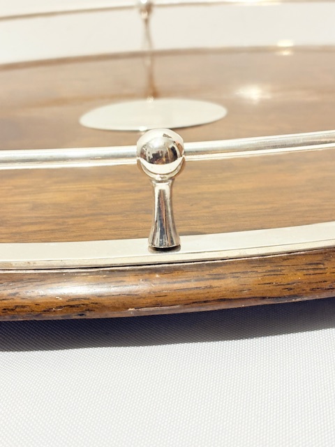 Antique Silver Plated and Oak Gallery Tray with Shaped Handles