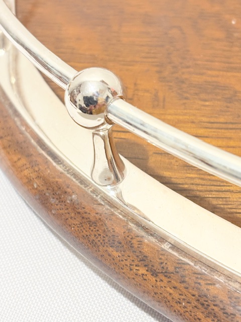 Antique Silver Plated and Oak Gallery Tray with Shaped Handles