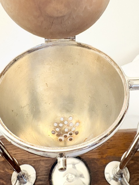 Antique Silver Plated Lemon or Citrus Juicer Standing on Oak Base