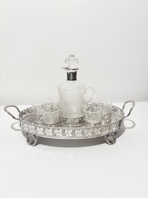 Charming Antique Silver Plate and Glass Liqueur Set (c.1900)