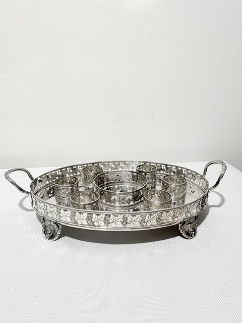 Charming Antique Silver Plate and Glass Liqueur Set Charming Antique Silver Plate and Glass Liqueur Set