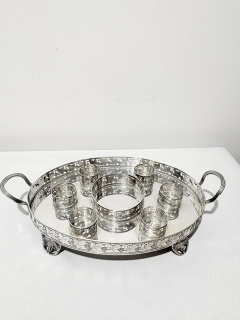 Charming Antique Silver Plate and Glass Liqueur Set Charming Antique Silver Plate and Glass Liqueur Set