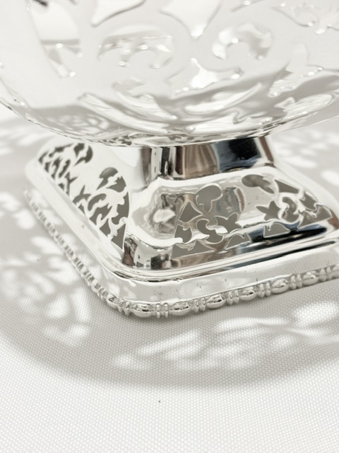 Antique Silver Plated Basket with Rectangular Pierced Body and Base Antique Silver Plated Basket with Rectangular Pierced Body and Base