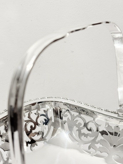 Antique Silver Plated Basket with Rectangular Pierced Body and Base Antique Silver Plated Basket with Rectangular Pierced Body and Base