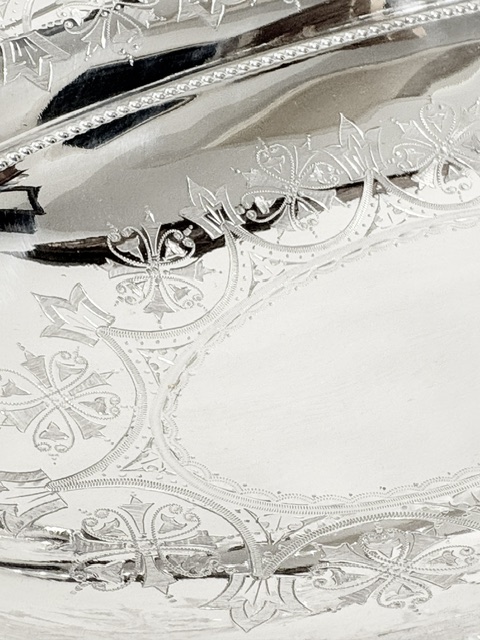 Antique Silver Plated Oval Bread Fruit Basket with Swing Handle