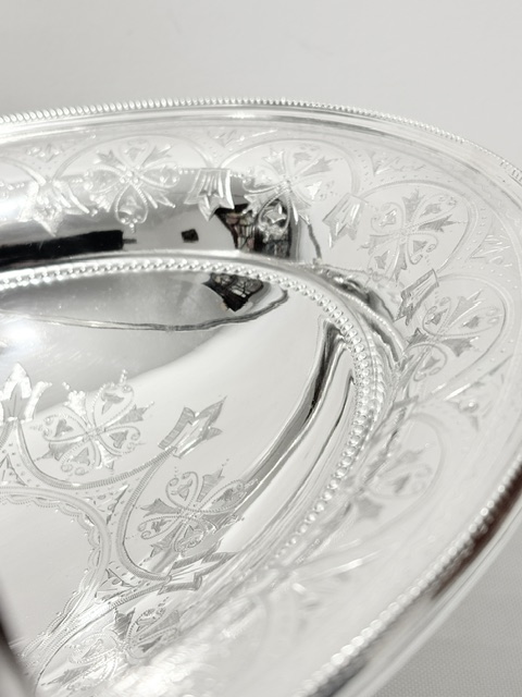 Antique Silver Plated Oval Bread Fruit Basket with Swing Handle