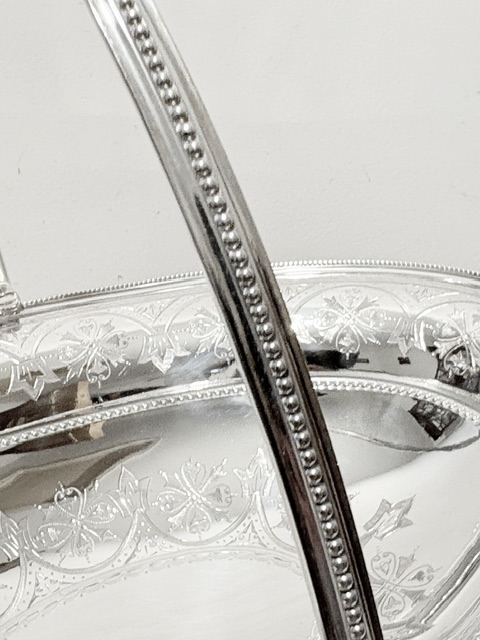Antique Silver Plated Oval Bread Fruit Basket with Swing Handle