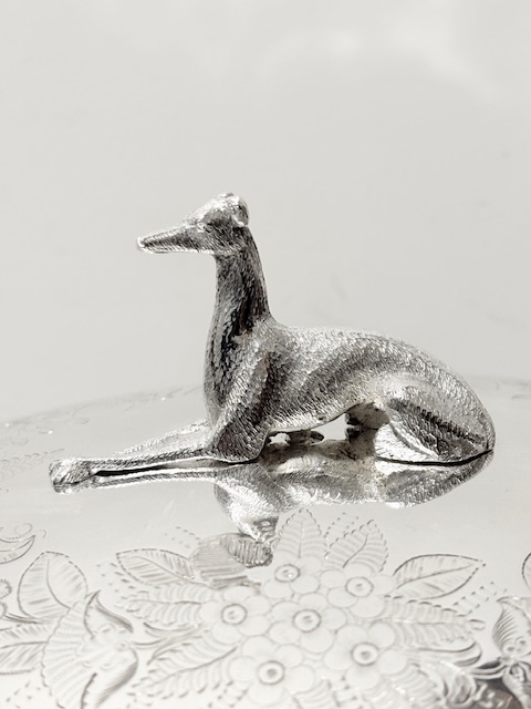 Antique Silver Plated and Cut Glass Biscuit Box with Greyhound Finial Antique Silver Plated and Cut Glass Biscuit Box with Greyhound Finial