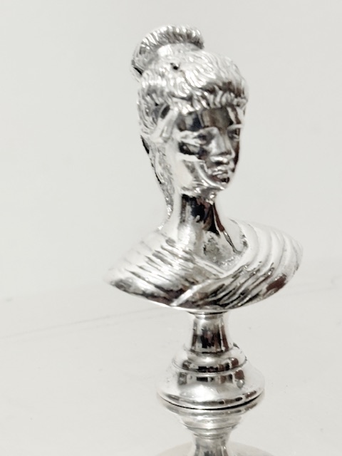 Antique Silver Plated and Cut Glass Biscuit Box with Bust of a Lady Finial Antique Silver Plated and Cut Glass Biscuit Box with Bust of a Lady Finial