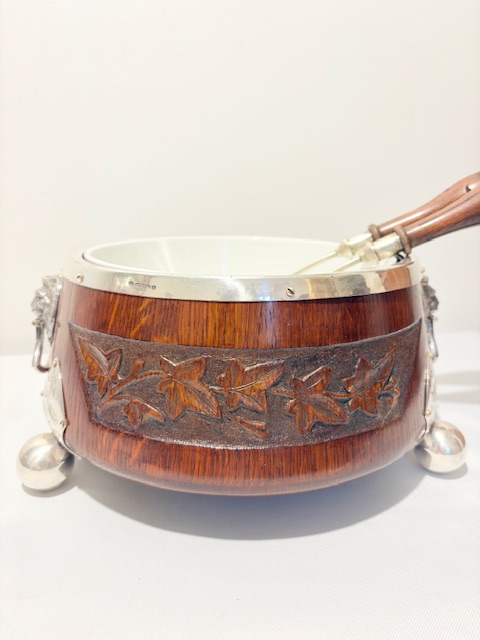 Antique Silver Plated and Oak Salad Bowl