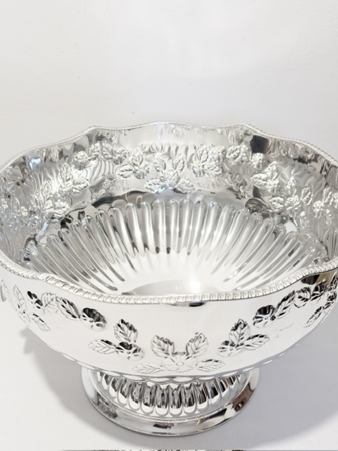 Large Vintage Silver Plated Punch Bowl with Side Handles