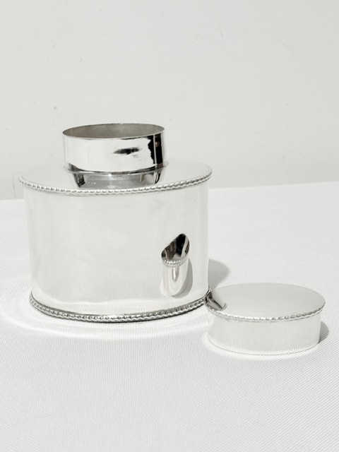 Antique Silver Plated Oval Tea Caddy Cylindrical in Shape