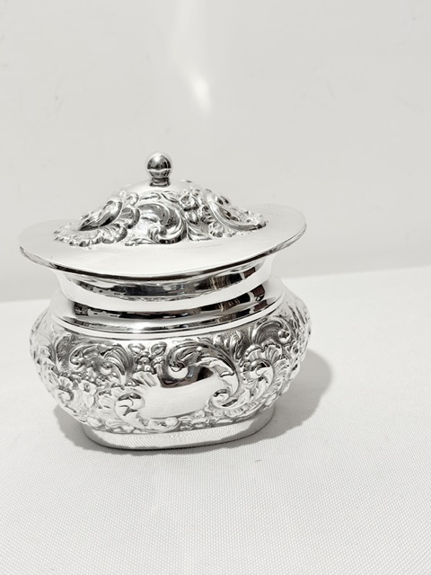 Antique Silver Plated Tea Caddy Embossed with Scrolls Flowers and Leaves (c.1900)