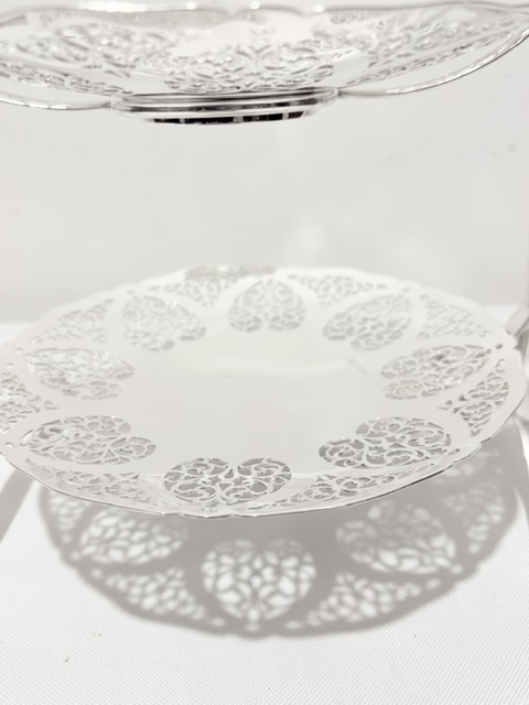 Antique Silver Plated Cake Stand with Widely Pierced Plates