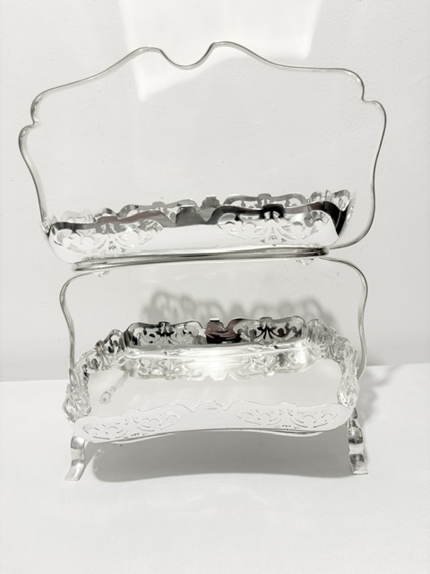 Antique Silver Plated Two Tier Cake Stand with Rectangular Plates