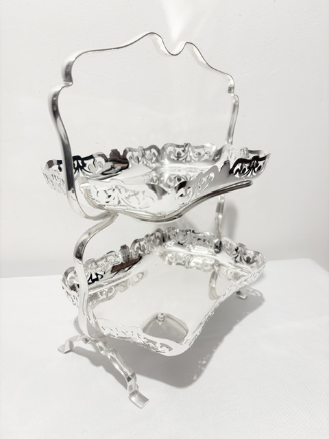 Antique Silver Plated Two Tier Cake Stand with Rectangular Plates Antique Silver Plated Two Tier Cake Stand with Rectangular Plates