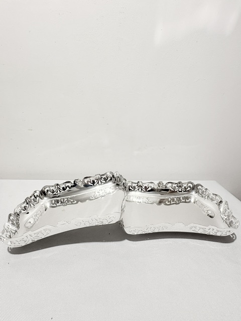 Antique Silver Plated Two Tier Cake Stand with Rectangular Plates Antique Silver Plated Two Tier Cake Stand with Rectangular Plates