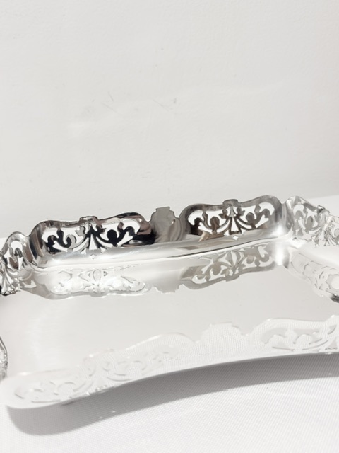 Antique Silver Plated Two Tier Cake Stand with Rectangular Plates Antique Silver Plated Two Tier Cake Stand with Rectangular Plates