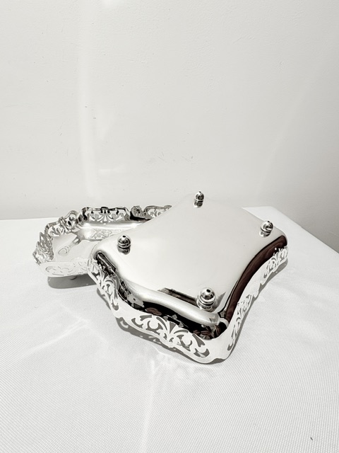 Antique Silver Plated Two Tier Cake Stand with Rectangular Plates Antique Silver Plated Two Tier Cake Stand with Rectangular Plates