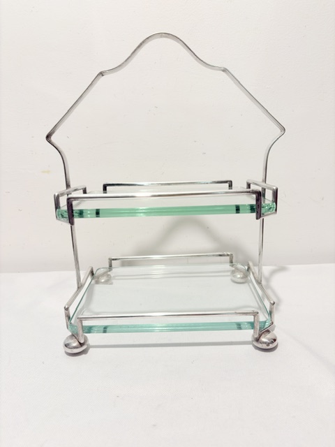 Antique Silver Plated Two Tier Cake Stand with Rectangular Glass Trays