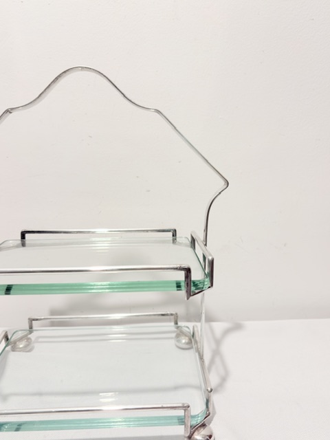 Antique Silver Plated Two Tier Cake Stand with Rectangular Glass Trays