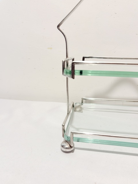 Antique Silver Plated Two Tier Cake Stand with Rectangular Glass Trays