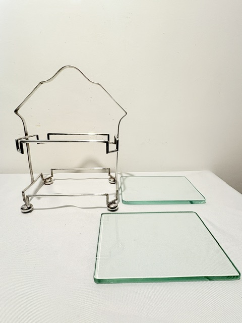 Antique Silver Plated Two Tier Cake Stand with Rectangular Glass Trays