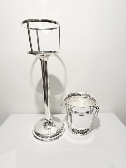 Antique Silver Plated Champagne or Wine Bucket Cooler with Stand