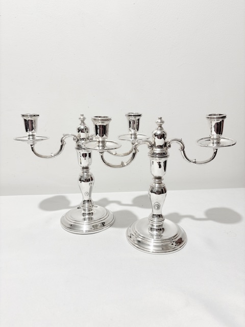 Pair of Antique Silver Plated Candelabra of Small Squat Form