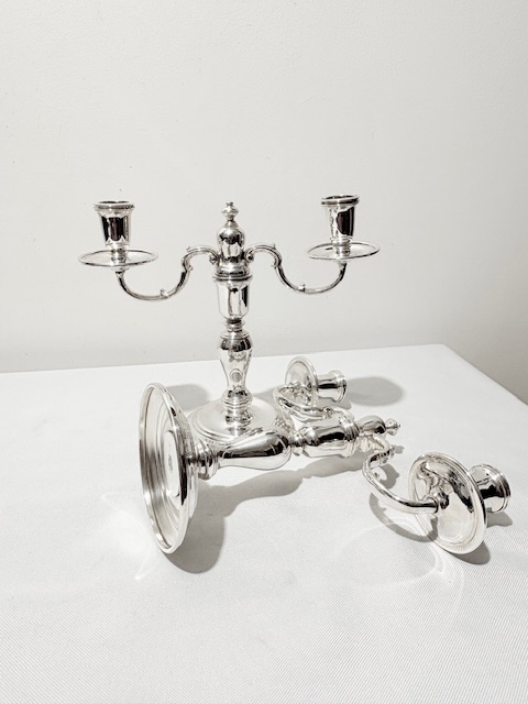 Pair of Antique Silver Plated Candelabra of Small Squat Form