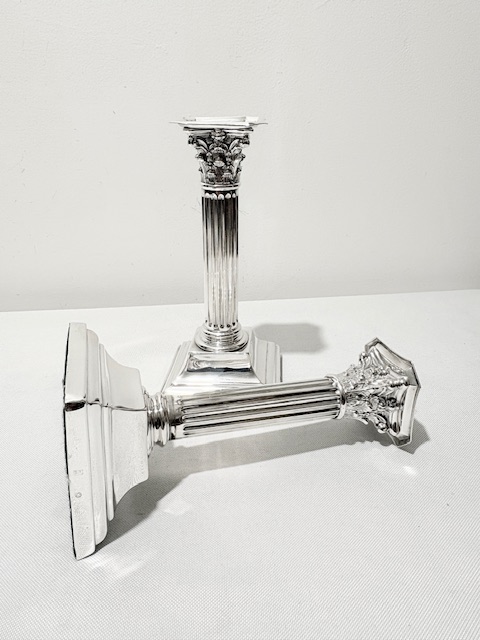 Traditional Pair of Antique Silver Plated Candlesticks Traditional Pair of Antique Silver Plated Candlesticks