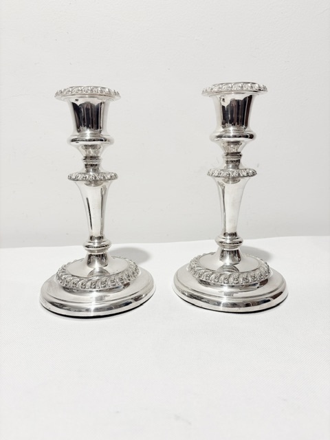 Pair of Antique Silver Plated Candlesticks of Squat Form Pair of Antique Silver Plated Candlesticks of Squat Form