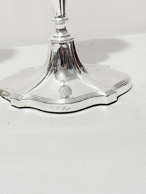 Antique Pair of Silver Plated Candlesticks with Flared Shaped Bases
