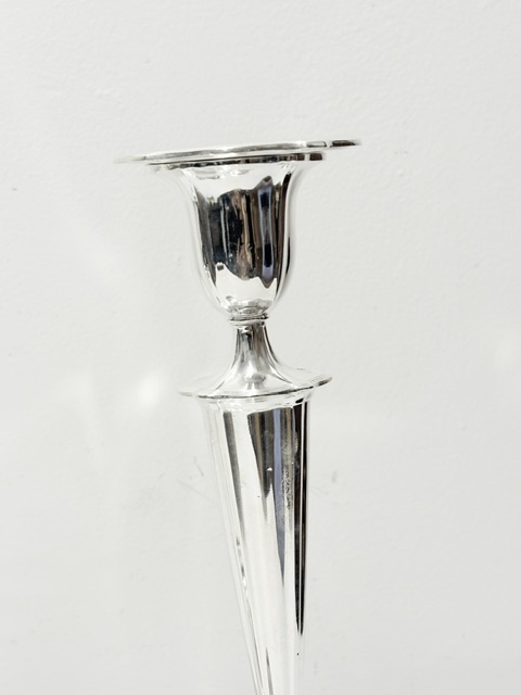 Antique Pair of Silver Plated Candlesticks with Flared Shaped Bases