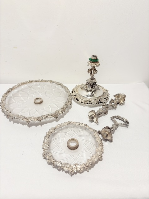Antique Silver Plated Table Centrepiece with Frosted and Cut Glass Dishes