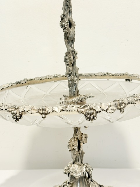 Antique Silver Plated Table Centrepiece with Frosted and Cut Glass Dishes