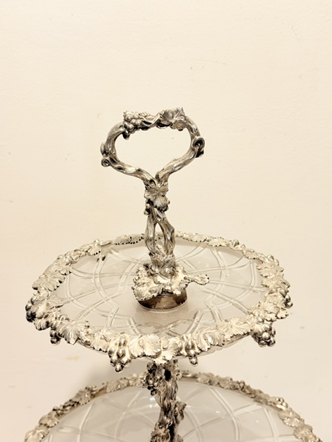 Antique Silver Plated Table Centrepiece with Frosted and Cut Glass Dishes