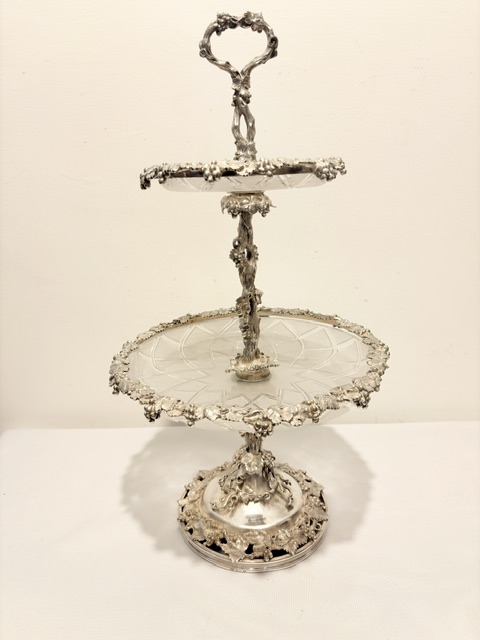 Antique Silver Plated Table Centrepiece with Frosted and Cut Glass Dishes